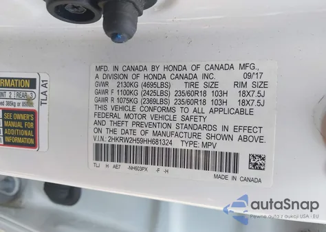 2017 Honda Cr-V Ex z USA, uszkodzony, nr VIN 2HKRW2H59HH681324